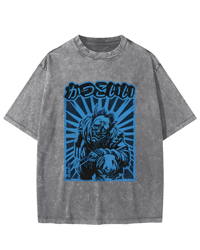 Monster Pattern Japanese Style Vintage Distressed T-shirt-Zazasy