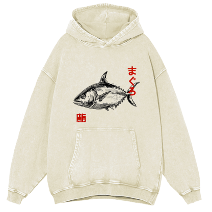 Japanese Tuna Pattern Vintage Distressed Hoodie-Zazasy
