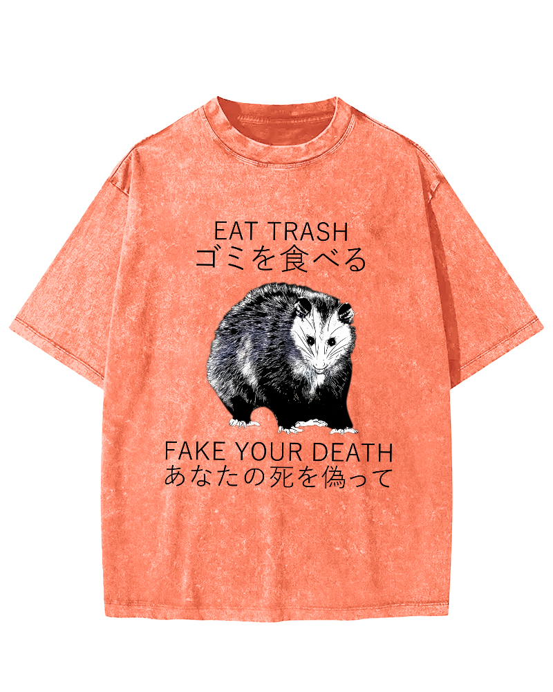 Japanese Style Opossums in Foraging Vintage Distressed T-shirt-Zazasy