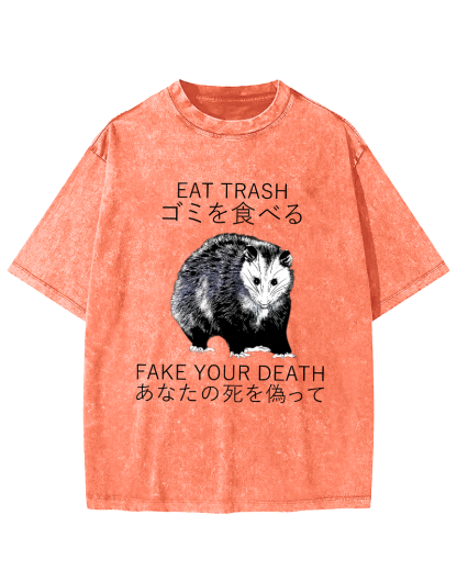 Japanese Style Opossums in Foraging Vintage Distressed T-shirt-Zazasy