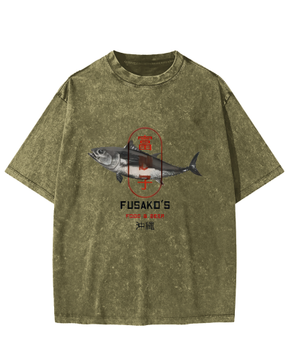 Seafood Market Japanese Washed T-shirts-Zazasy