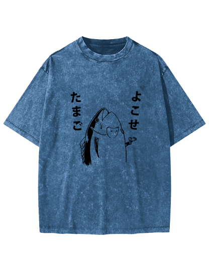 Japanese Cute Fish Pattern Vintage Distressed T-shirt-Zazasy