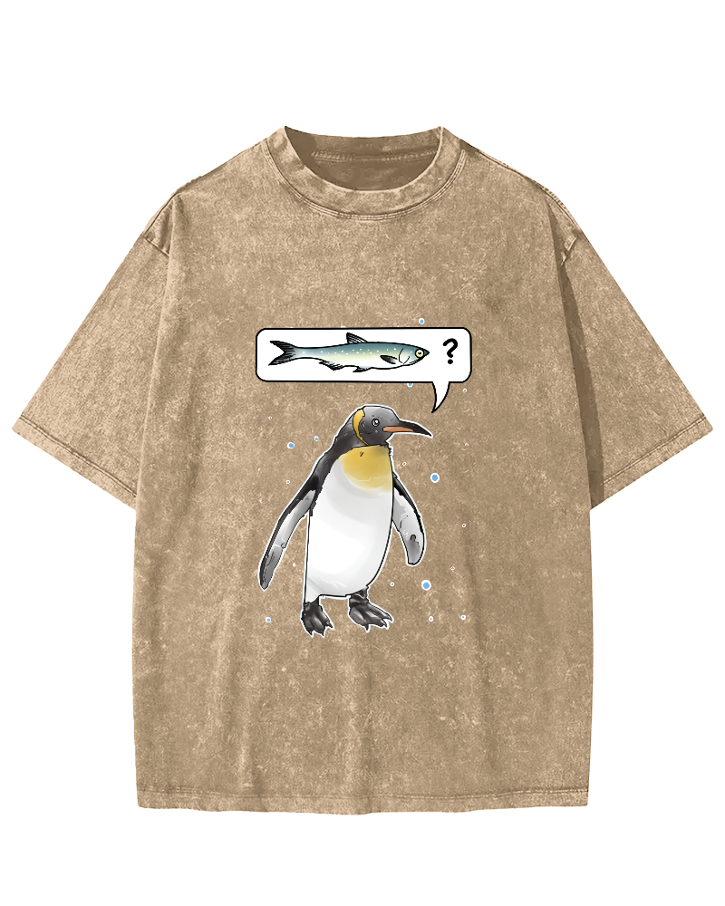 Japanese Penguin Pattern Wanting To Eat Fish Vintage Distressed T-shirt-Zazasy