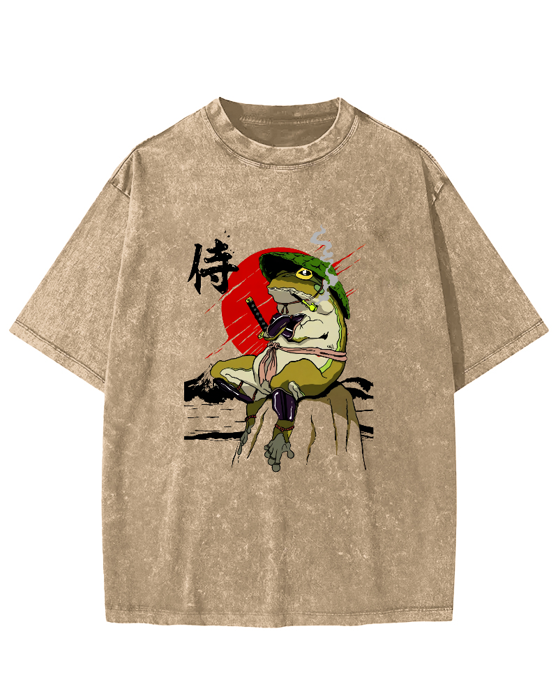 Frog Guard Japanese Style Vintage Distressed T-shirt-Zazasy