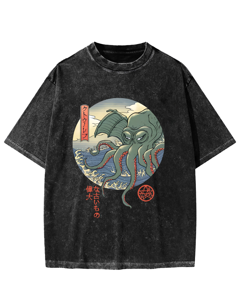 Giant Octopus Vintage Washed T-shirt-Zazasy