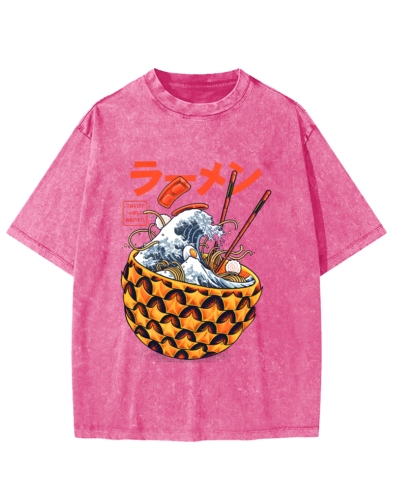 Japanese Lamian Noodles Vintage Washed T-shirt-Zazasy
