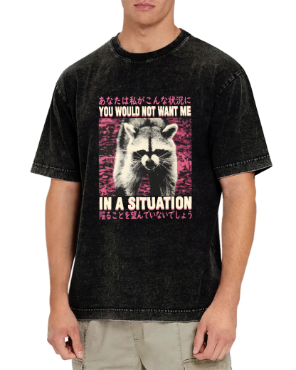 Raccoon Pattern Japanese Style Vintage Distressed T-shirt-Zazasy