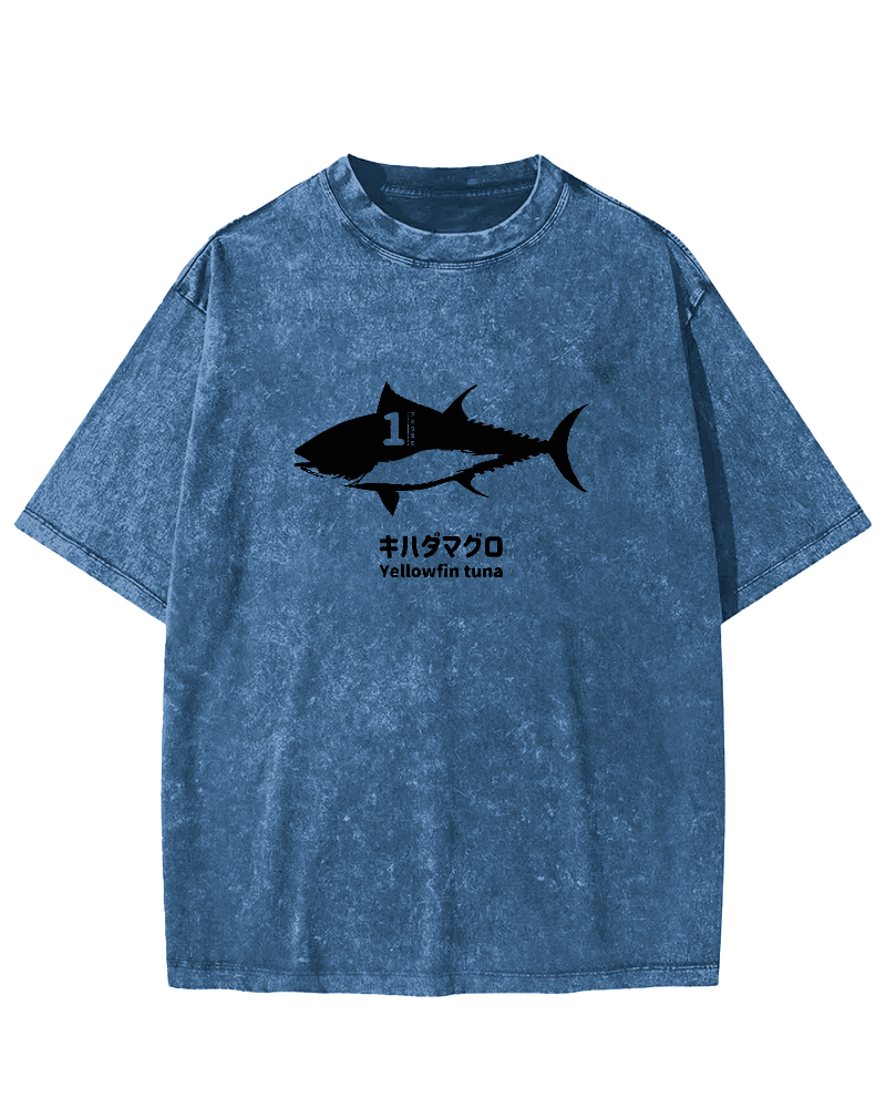 Japanese No.1 Fish Pattern Vintage Distressed T-shirt-Zazasy