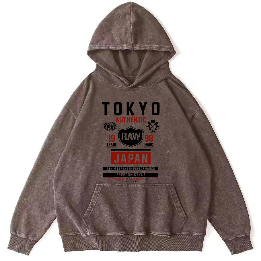 Retro Style Tokyo Text Vintage Washed Hoodie-Zazasy