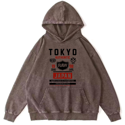 Retro Style Tokyo Text Vintage Washed Hoodie-Zazasy