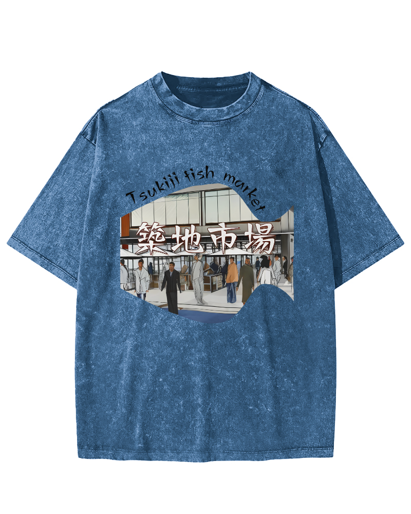 Tokyo Fish Market, Japan Vintage Washed T-shirt-Zazasy