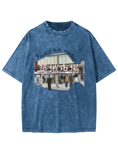 Tokyo Fish Market, Japan Vintage Washed T-shirt-Zazasy