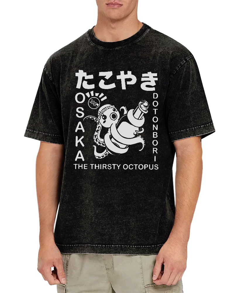 The Thirsty Octopus Vintage Washed T-shirt-Zazasy