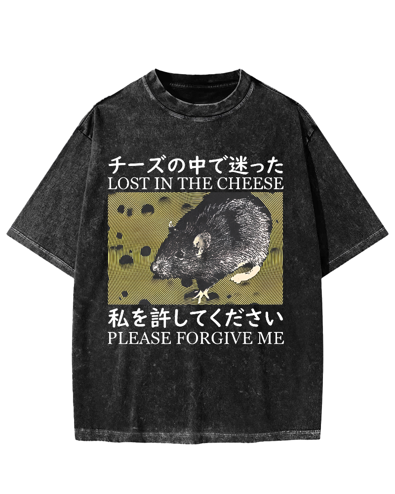 Lost in the Cheese Rat Vintage Distressed T-shirt-Zazasy