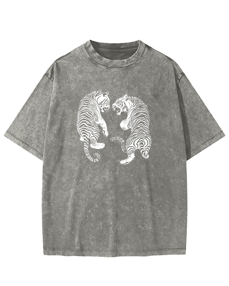 Two Tiger Patterns Vintage Distressed T-shirt