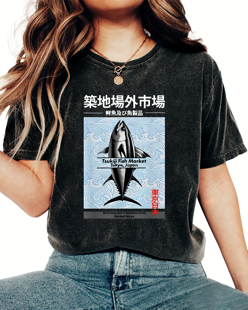 Tokyo Tsukiji Off Market, Japan Vintage Washed T-shirt-Zazasy