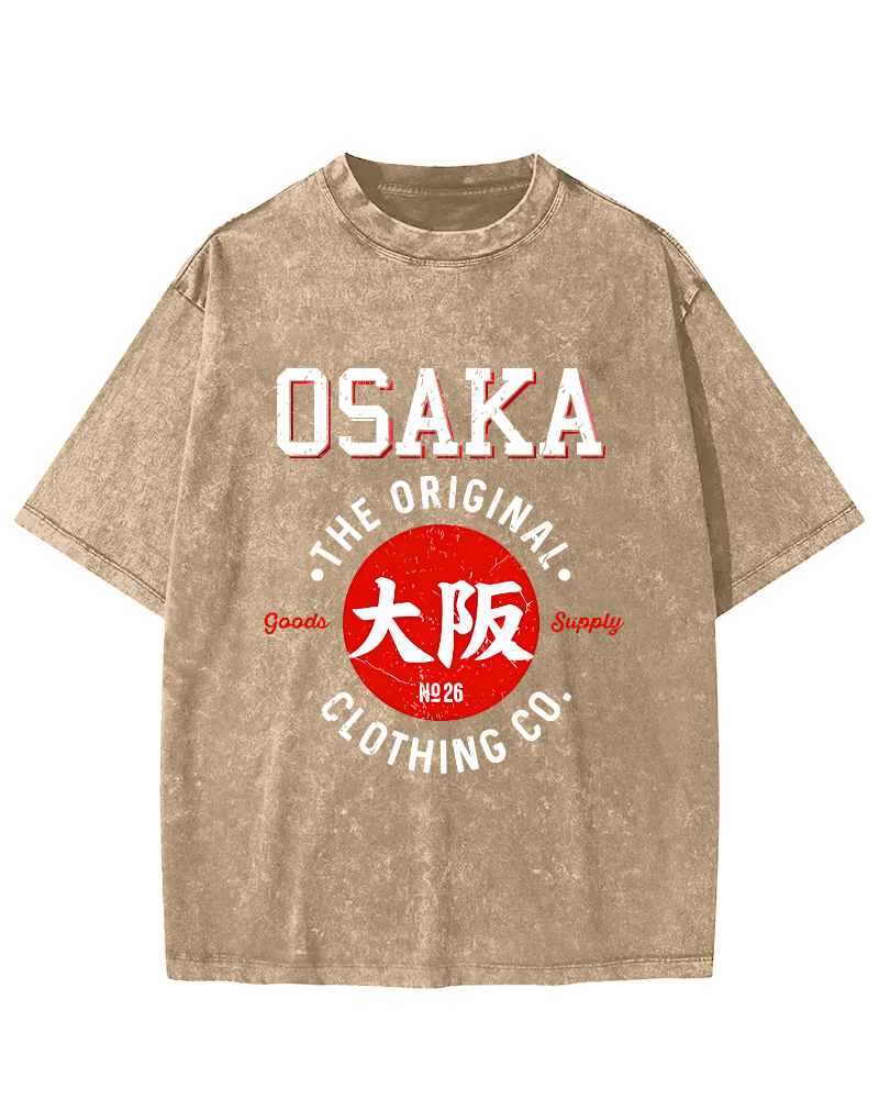 Osaka Script in Japan Vintage Washed T-shirt-Zazasy