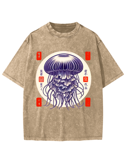 Japanese jellyfish Vintage Washed T-shirt-Zazasy