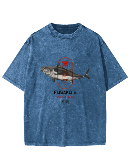 Seafood Market Japanese Washed T-shirts-Zazasy