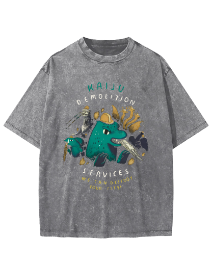 Cartoon Dinosaur Leisure Vintage Washed T-shirt-Zazasy