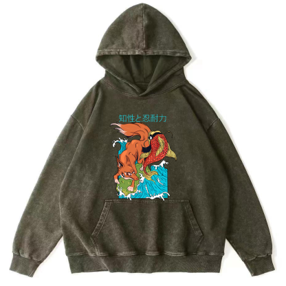 Intellectual Endurance Vintage Distressed Hoodie-Zazasy