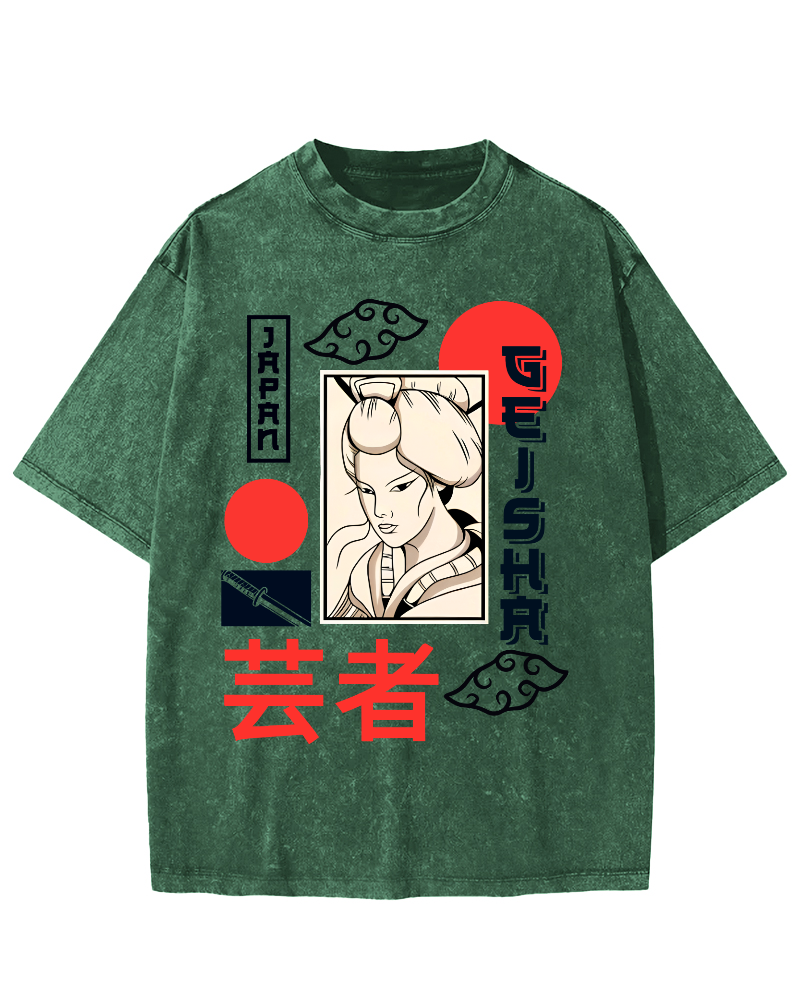Yunzhe Japanese Style Vintage Washed T-shirt-Zazasy