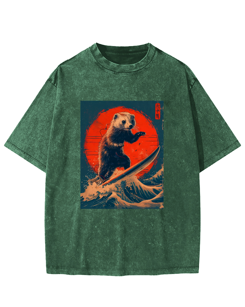 Retro Pattern Japanese Style Vintage Distressed T-shirt-Zazasy