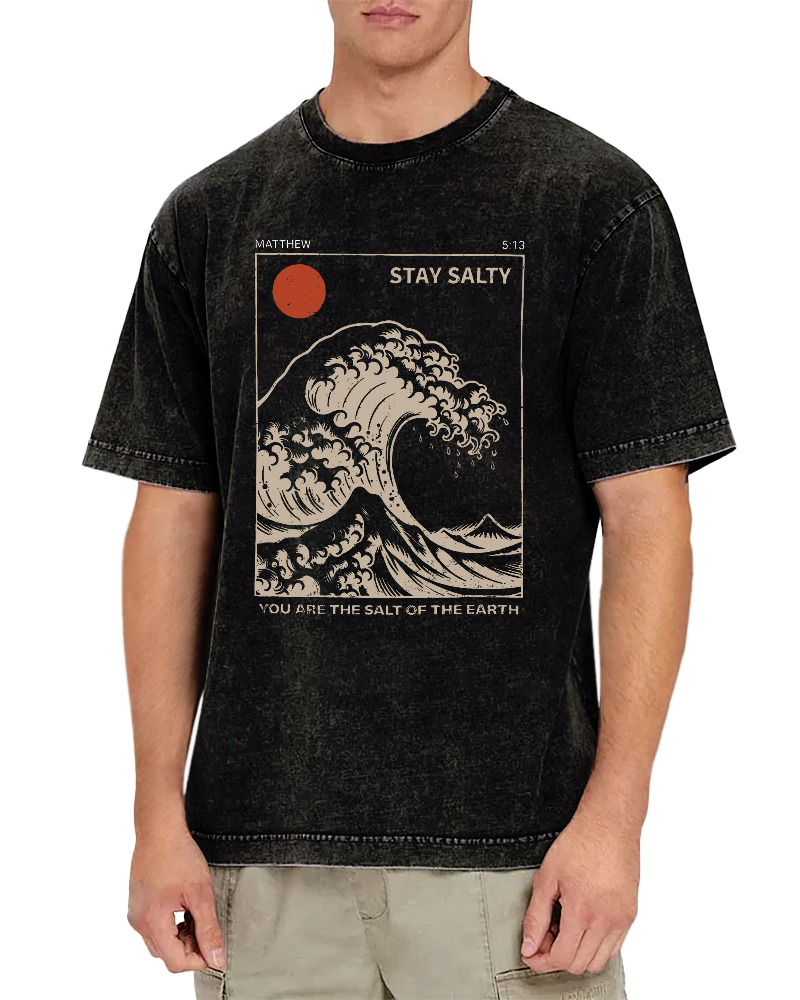 The Sunrise Scenery of Waves in Tokyo Vintage Washed T-shirt-Zazasy