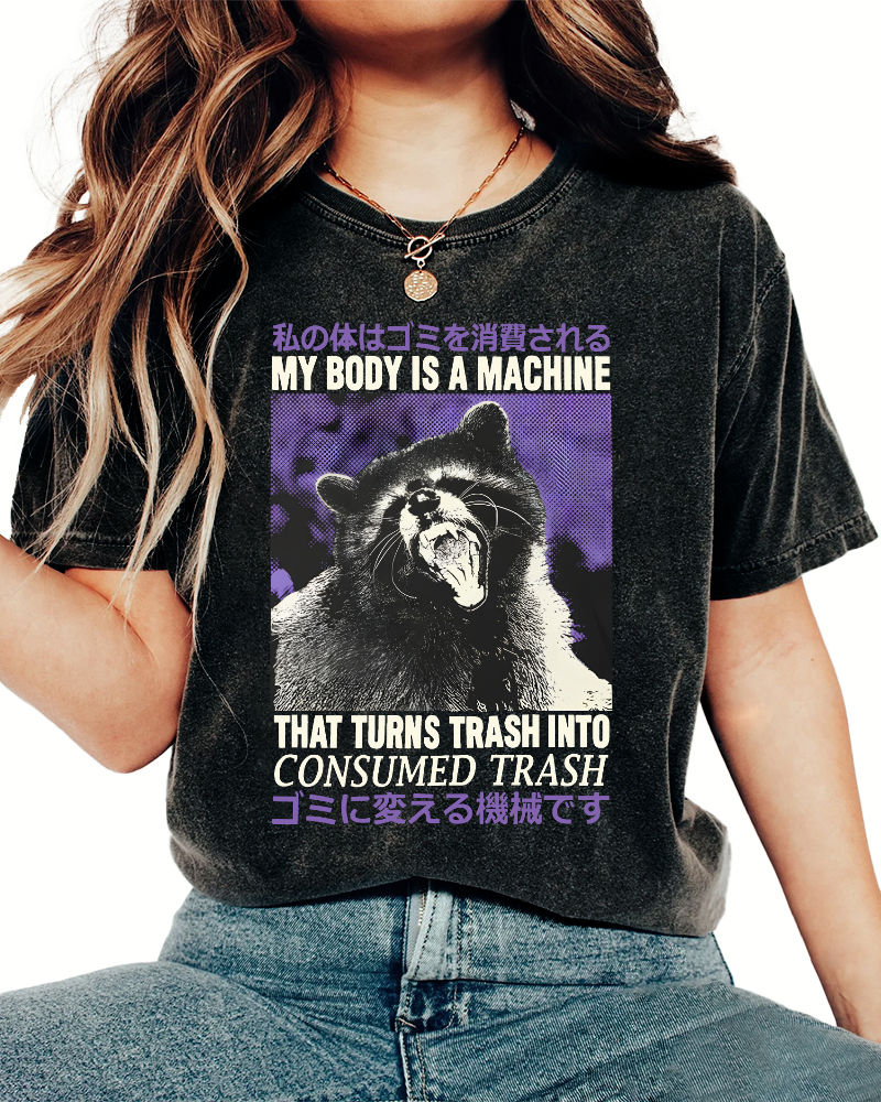 Angry Raccoon Japanese Vintage Distressed T-shirt-Zazasy