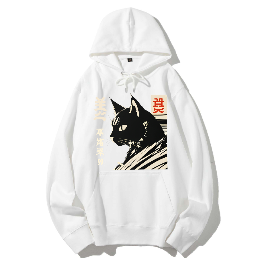 Japanese Black Cat Cotton Hoodie