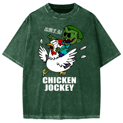 Zombie Riding Chicken Vintage Washed T-shirt