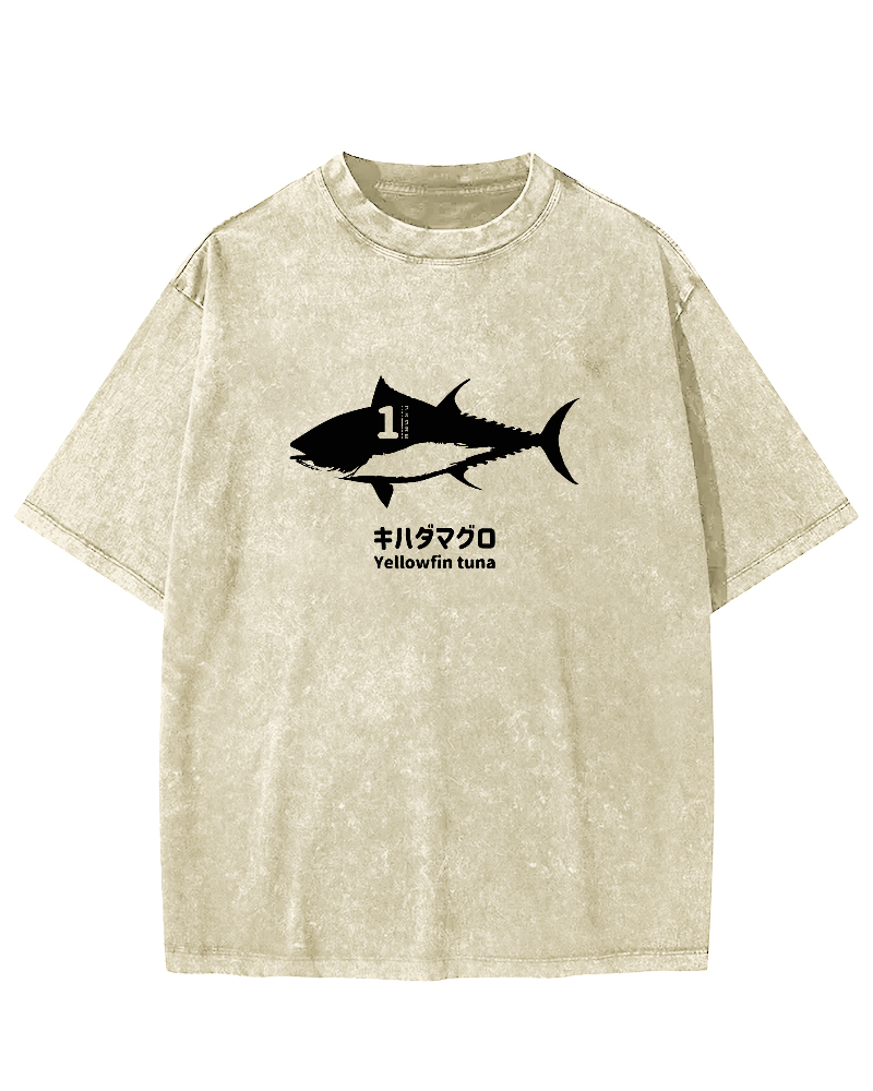 Japanese No.1 Fish Pattern Vintage Distressed T-shirt-Zazasy