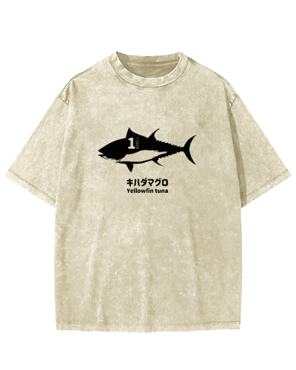 Japanese No.1 Fish Pattern Vintage Distressed T-shirt-Zazasy