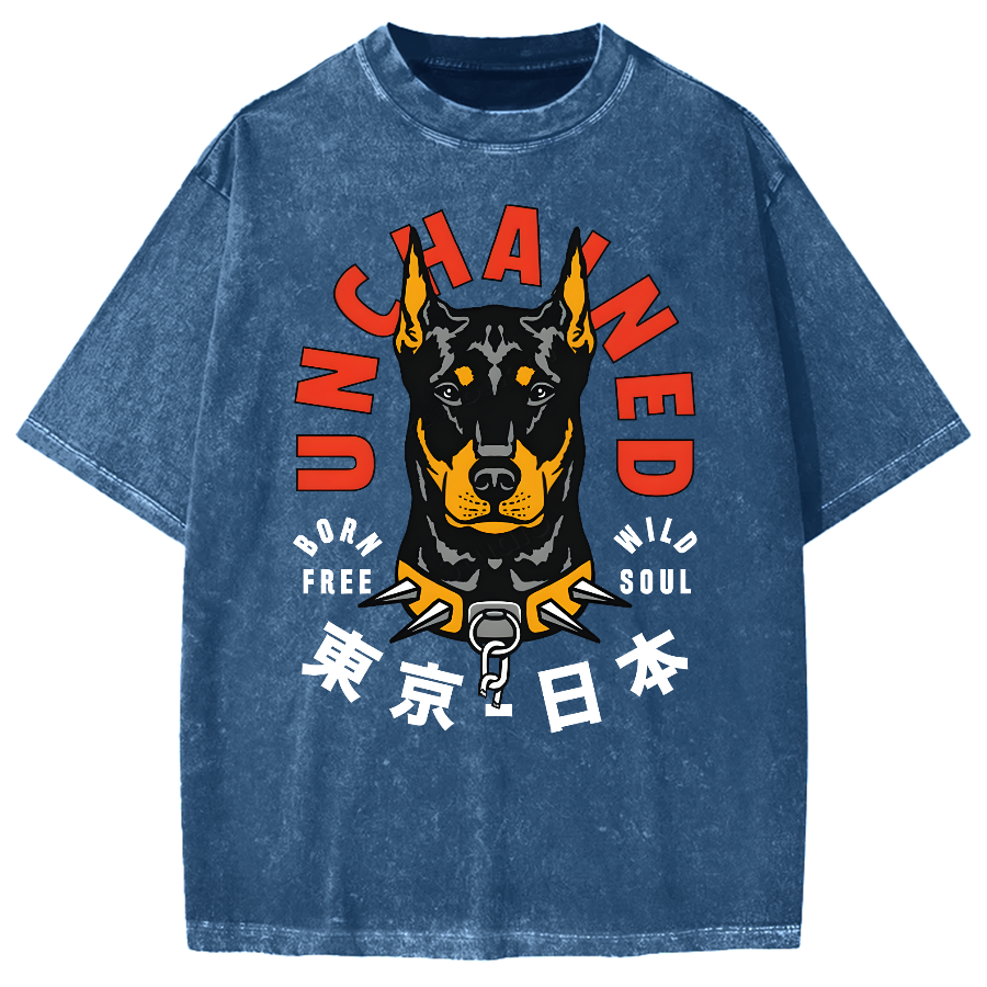 Doberman Pinscher Dog with Unchained Vintage Washed T-shirt