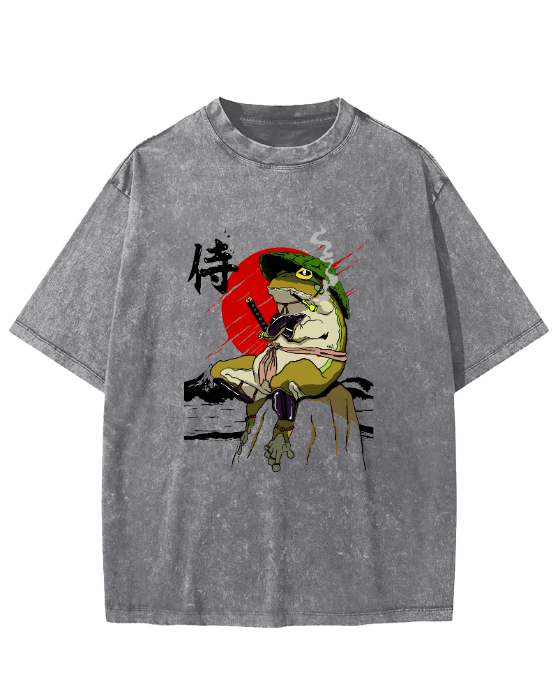 Frog Guard Japanese Style Vintage Distressed T-shirt-Zazasy