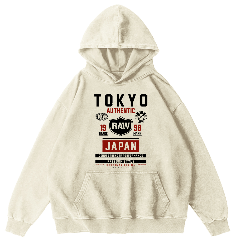 Retro Style Tokyo Text Vintage Washed Hoodie-Zazasy