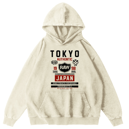Retro Style Tokyo Text Vintage Washed Hoodie-Zazasy