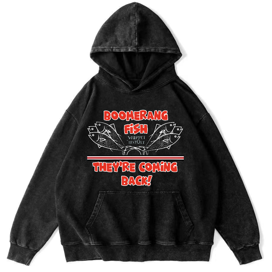 Boomerang Fish Theyre Coming Back Vintage Washed Hoodie-Zazasy