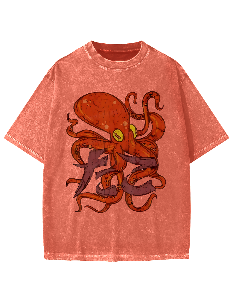 Red deep sea giant octopus Vintage Washed T-shirt