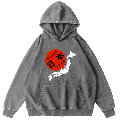 Map of The Japanese Empire Vintage Washed Hoodie-Zazasy