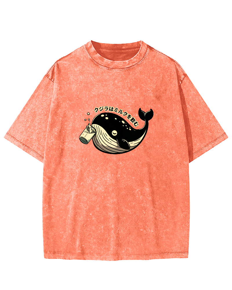 Japanese Whale Pattern Vintage Distressed T-shirt-Zazasy