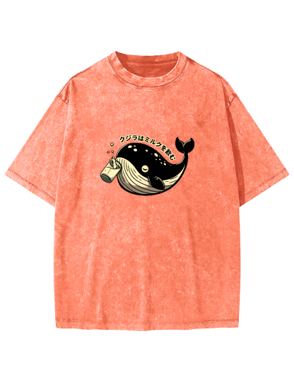 Japanese Whale Pattern Vintage Distressed T-shirt-Zazasy