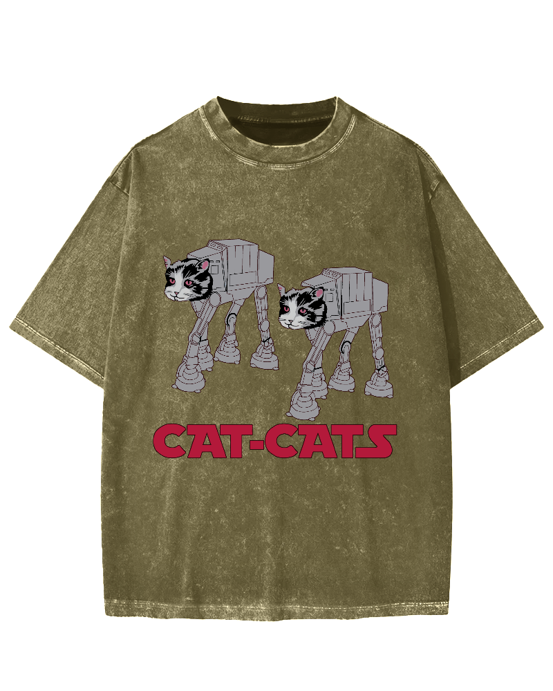 Walking Robot Cat Vintage Washed T-shirt