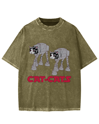 Walking Robot Cat Vintage Washed T-shirt