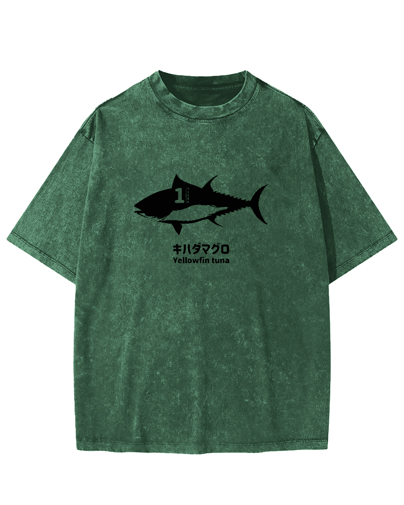 Japanese No.1 Fish Pattern Vintage Distressed T-shirt-Zazasy