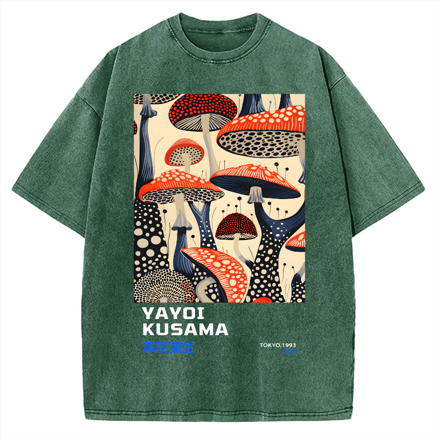 Yayoi Kusama Mushroom Vintage Wash Japanese Vintage Washed T-shirt