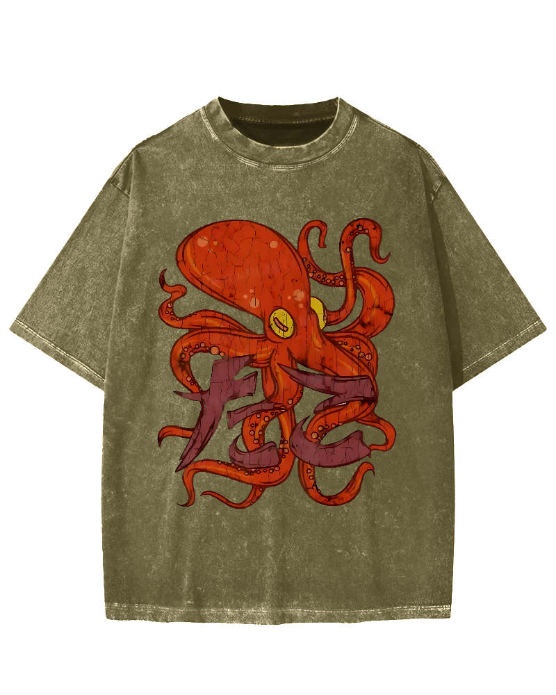Red deep sea giant octopus Vintage Washed T-shirt