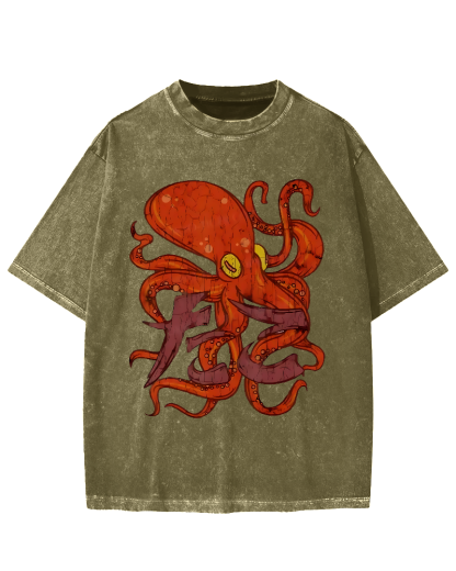 Red deep sea giant octopus Vintage Washed T-shirt
