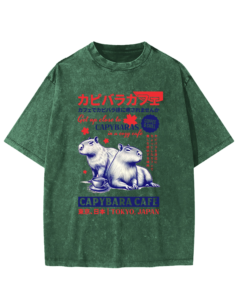 Kyoto Japanese Retro Style Animal Pattern Vintage Washed T-shirt-Zazasy