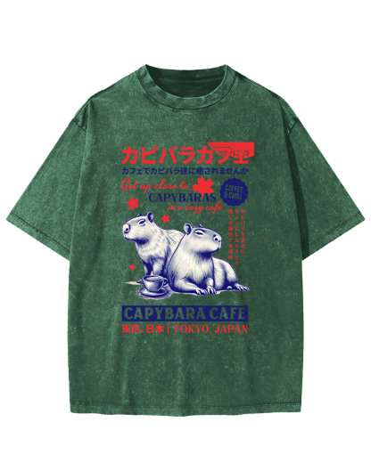 Kyoto Japanese Retro Style Animal Pattern Vintage Washed T-shirt-Zazasy